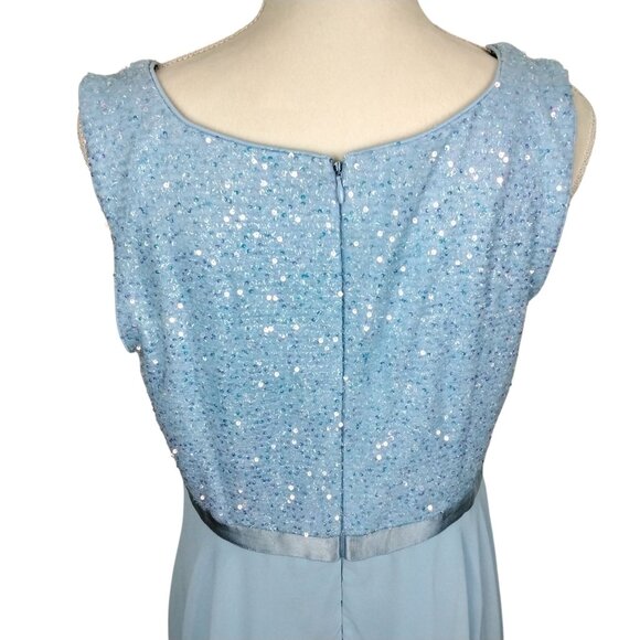 Womens XL Sleeveless Light Blue Chiffon Dress W/ Sequin Bodice & Zipper Back - Picture 6 of 9